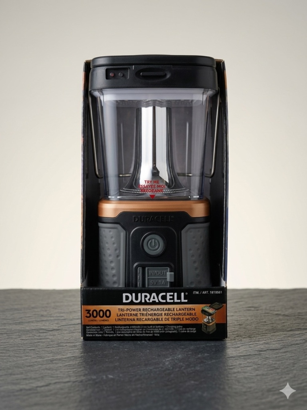 Duracell 3000 Lm Tripower-Lantern-Solar/Wirelles Chargind Open Box